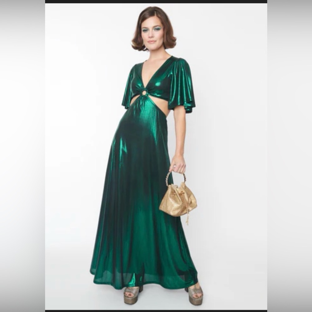 Smak Parlour 1970s Metallic Emerald Green Dress